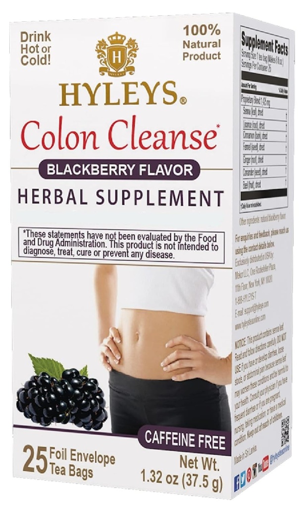 HYLEYS Colon Cleanse Tea BlackBerry Flavor - 25 sachets à thé (1 paquet)