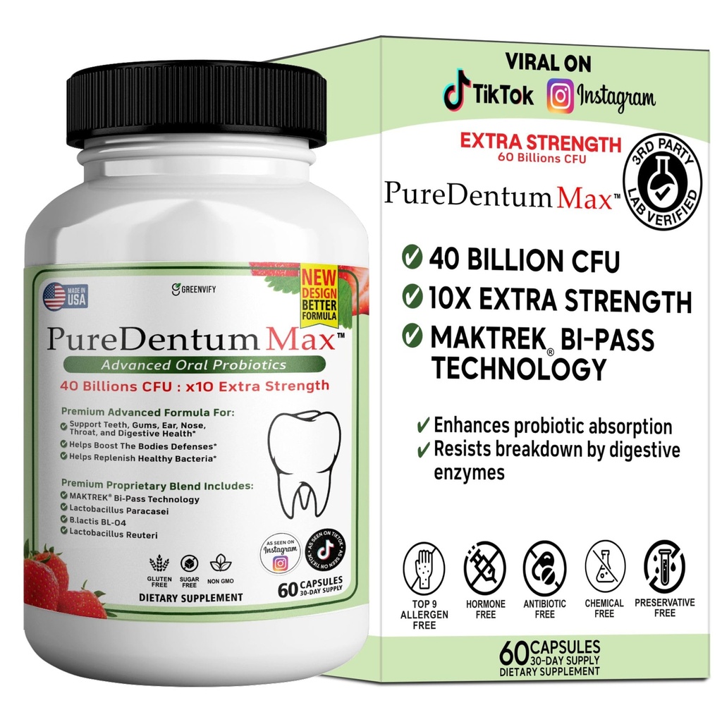 Puredentum Max for Gums and Teeth Health & Fresh Breath - 40 Billion CFU Advanced Oral Probiotics for Mouth Bad Breath, Capsule Supplement