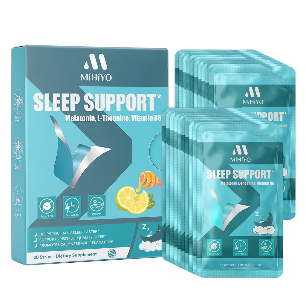 Fast Dissolving Sleep Strips, Natural Formula with L-Theanine & Vitamin B6, No Water Needed, Fall Asleep Faster, Honey Lemon, Sugar Free, Gluten Free, 20 Count