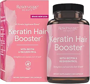Reservation Beauty Keratin Hair Booster avec Biotin & Resveratrol - Supplément de croissance des cheveux et ongles pour les femmes - Soutient l'épaisseur et la brillance saines avec Biotin - 120 Capsules (60 portions)