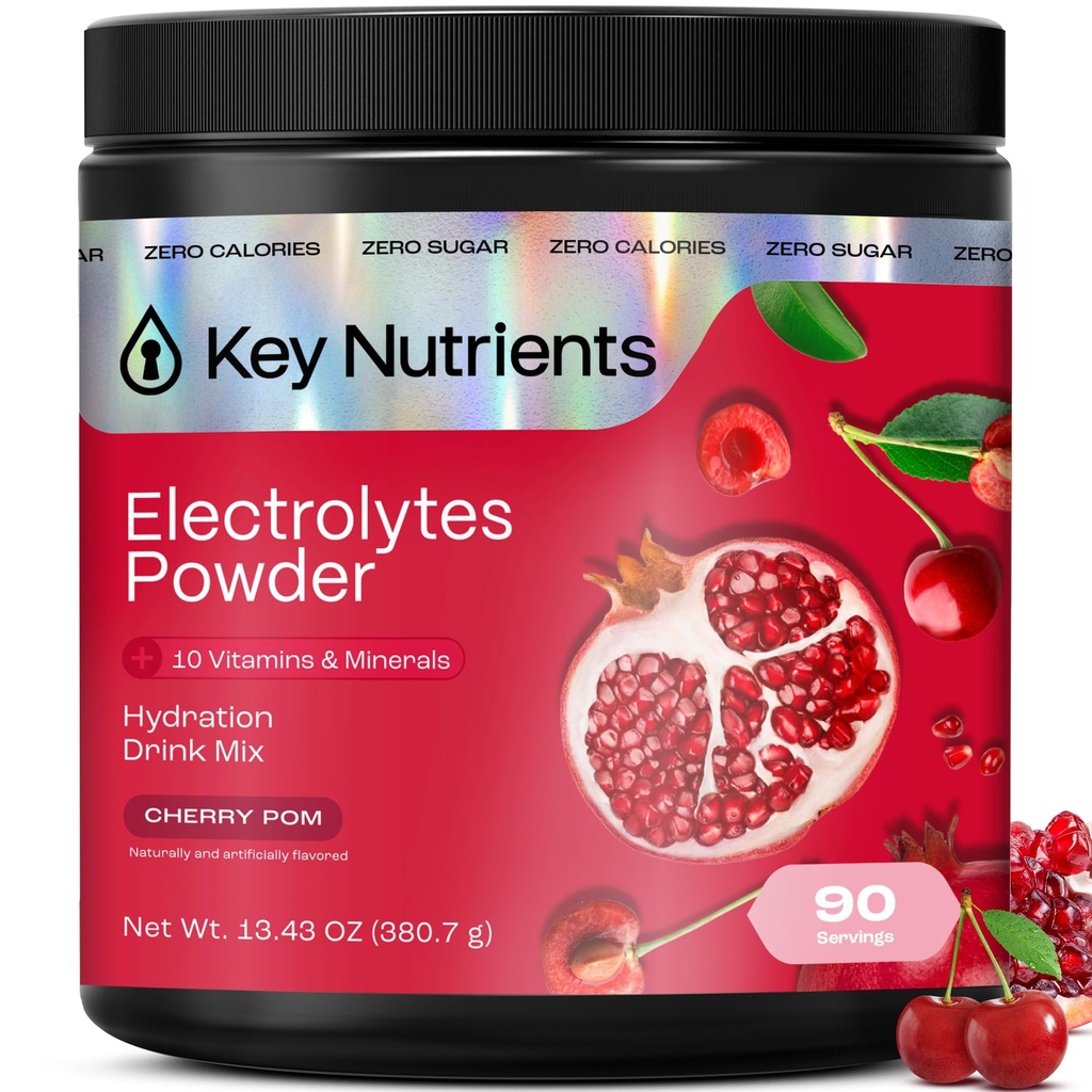 PRINCIPAUX NUTRIENTS Électrolytes Multivitamine Poudre Pas de sucre - Cerise douce Pom Poudre Electrolyte - Supplément Endurance & Energie - Poudre d'hydratation - Pas de Calories - 90 portions - Fabriqué aux États-Unis