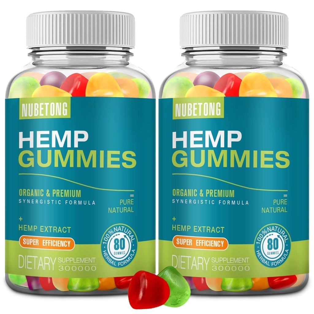 2 Packs Hemp Gummies for Sleep, Pain, Anxiety Relief High Potency Supplement Edible Bear Gummy Extra Strength Pure Natural Hemp Oil Extract Non-GMO, Vegan