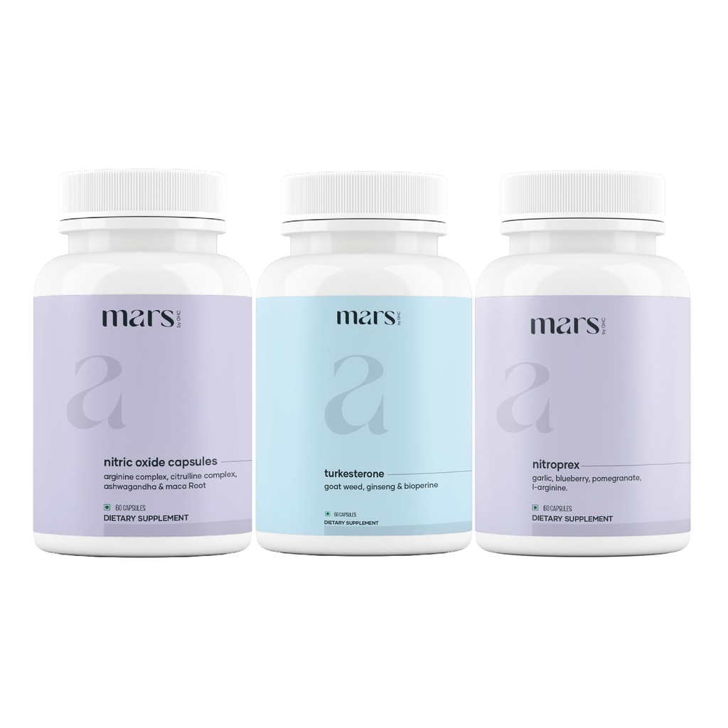 mars by GHC T-Max Combo | Turkesterone, NitroPrex & Nitric Oxide Capsules for Daily Energy, Stamina, Circulation & Performance | Pack of 1