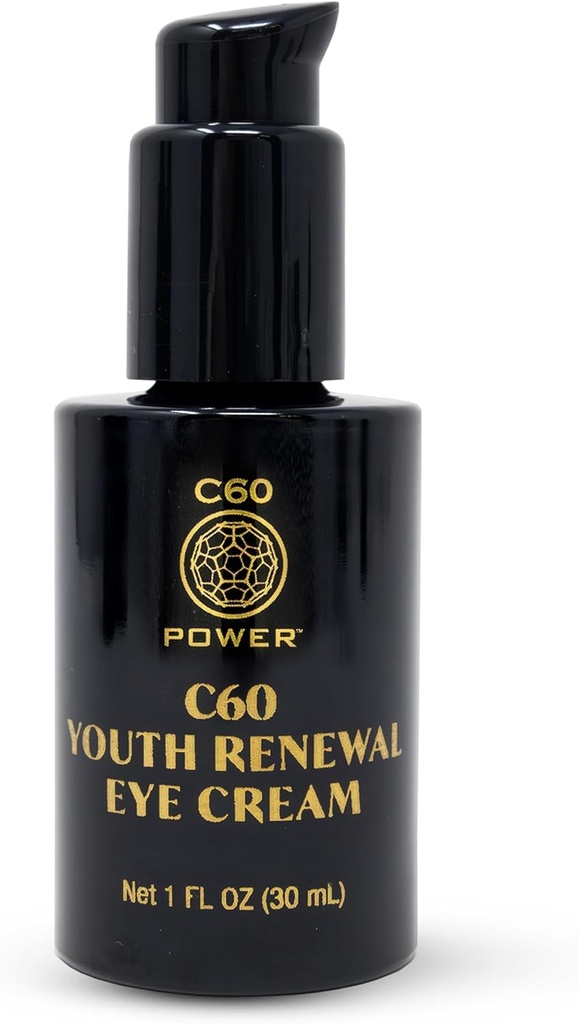 Crème pour les yeux C60 Power Renouveau pour les jeunes - Crème pour les rides et les puffines, anti-vieillissement Soins de la peau pour les femmes et les hommes, avec 99,99 % de C60 Sublimé pur, peptides de cuivre et ingrédients de haute qualité - 1 fl oz