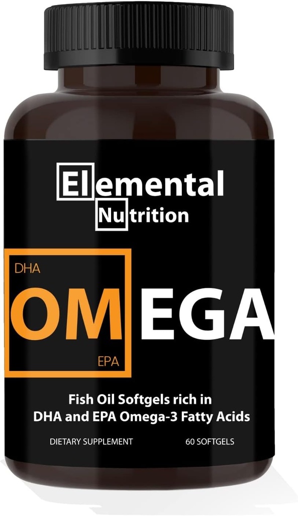 Omega-3 from Fish Oils – 60 Softgels Value Bottle of Eicosapentaenoic (EPA) & Docohexaenoic Acid (DHA) in a Black Grip Jar