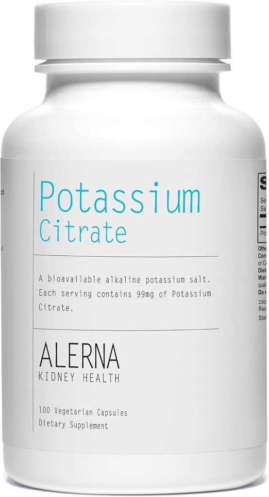 Citrate de potassium 99 mg - soutient l'équilibre électrolytique et le pH normal - Minéral essentiel - 100 capsules végétariennes