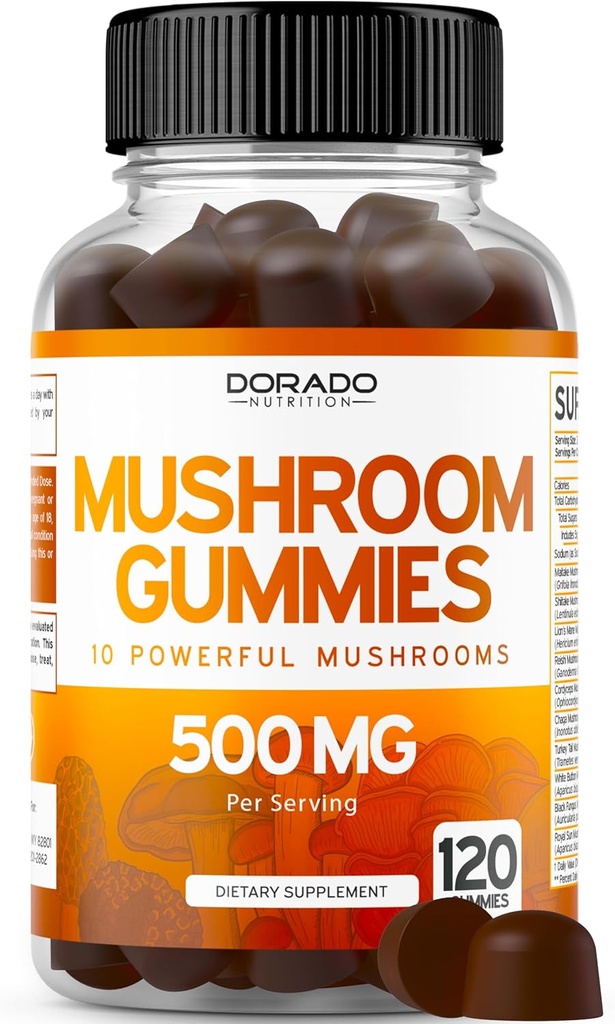 Gummies de champignons 2500mg 10 en 1 Mélange (120 Gummies avec Lions Mane, Cordyceps, Reishi et plus de champignons fonctionnels) Focus & Cerveau Champignon Supplément - Vegan & Tiers Testé - USA Made