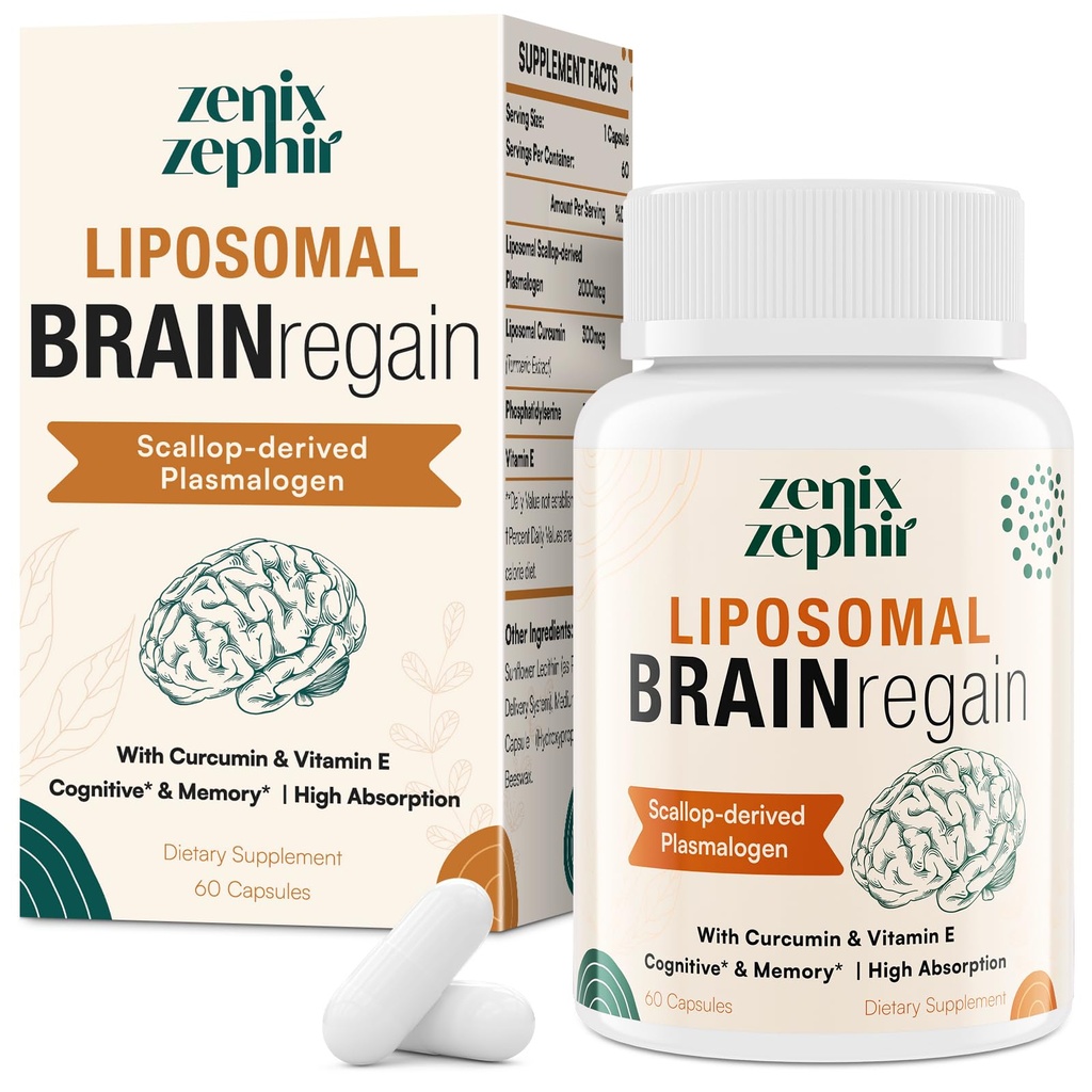 Suppléments Cerveau Liposomale pour Mémoire et Focus - Plasmalogène avec Curcumine et Vitamine E pour une meilleure absorption- Convient aux aînés, Adultes hommes et femmes santé cognitive, haute puissance 60 services