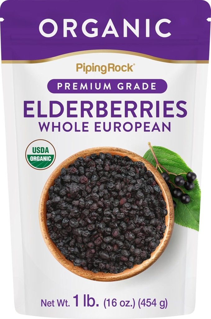Piping Rock Elderberries séchées Organiques. 1 lb Supplément en vrac.