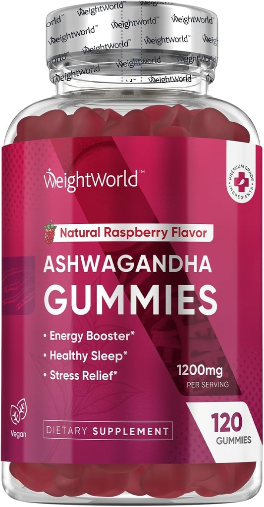 WeightWorld Ashwagandha Gummies pour les femmes et les hommes 1200mg - 120 Gummies (2-Mois d'approvisionnement) - Supplément Ashwagandha Gummies pour stimuler l'énergie, sommeil sain et soulagement du stress - végétalien et sans gluten