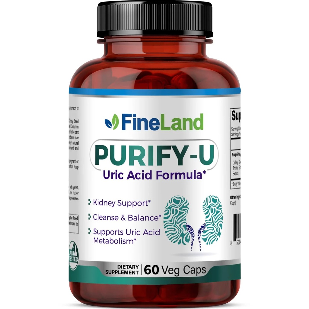 FineLand Purify-U 1,400mg Complex - with Celery Seed, Tart Cherry, Milk Thistle and Curcumin, 60 Vegan Capsules