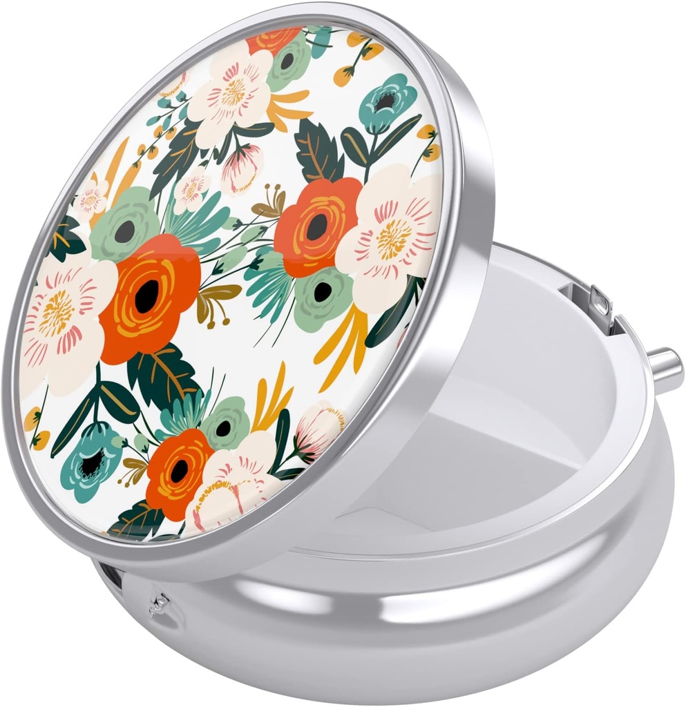 Boîte à pilules Nipichsha, petit étui à pilules pour la Purse & Pocket, Mignon organisateur de médecine de voyage, porte-conteneur de médicaments portables pour contenir des vitamines, médicaments, huile de poisson et suppléments, fleurs blanches