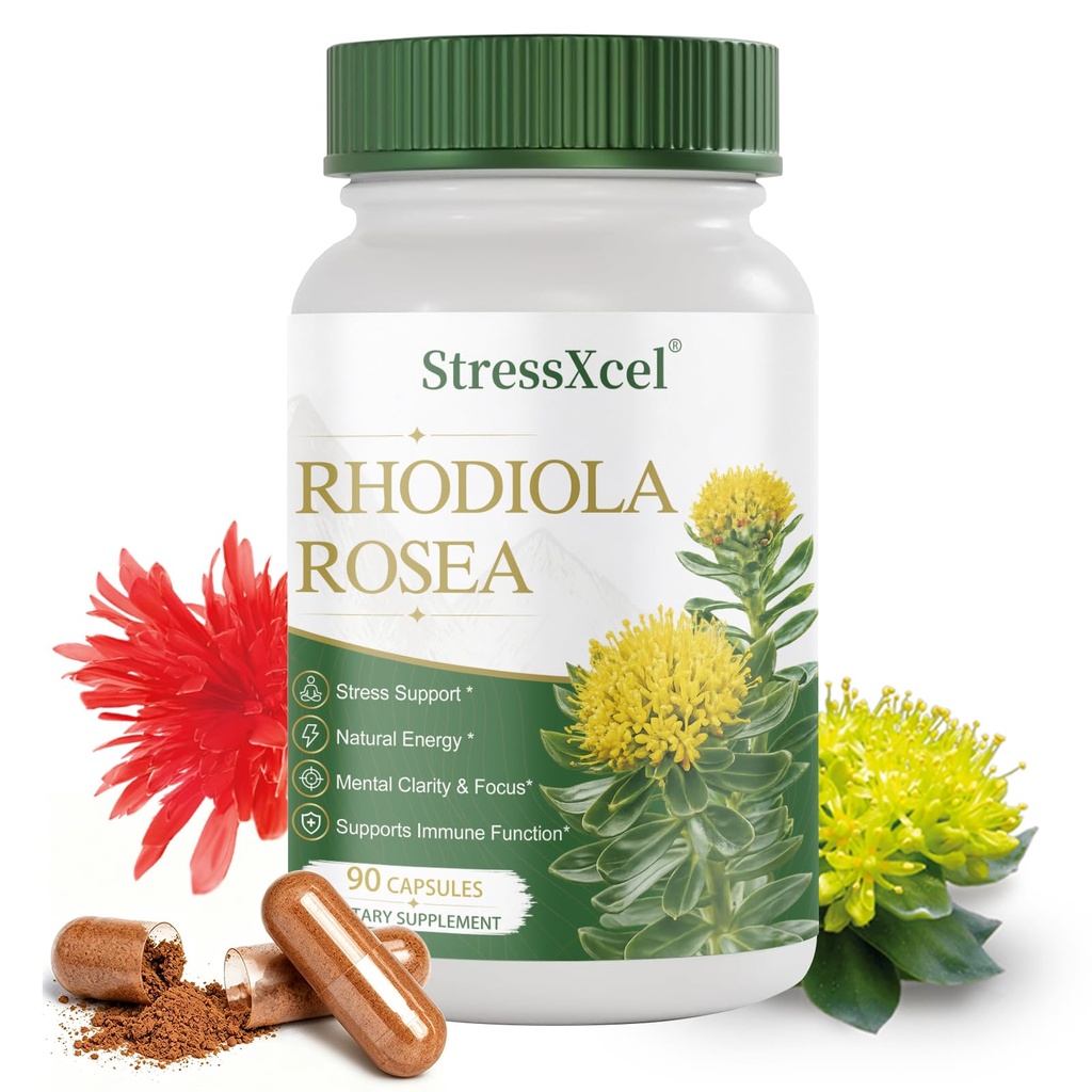 Rhodiola Rosea Supplement – Golden Root Adaptogen Capsules, Rhodiola Rosea Extract Powder Alternative with Salidroside for Stress Support, Mood Balance, Energy, Focus & Performance, 90 Capsules