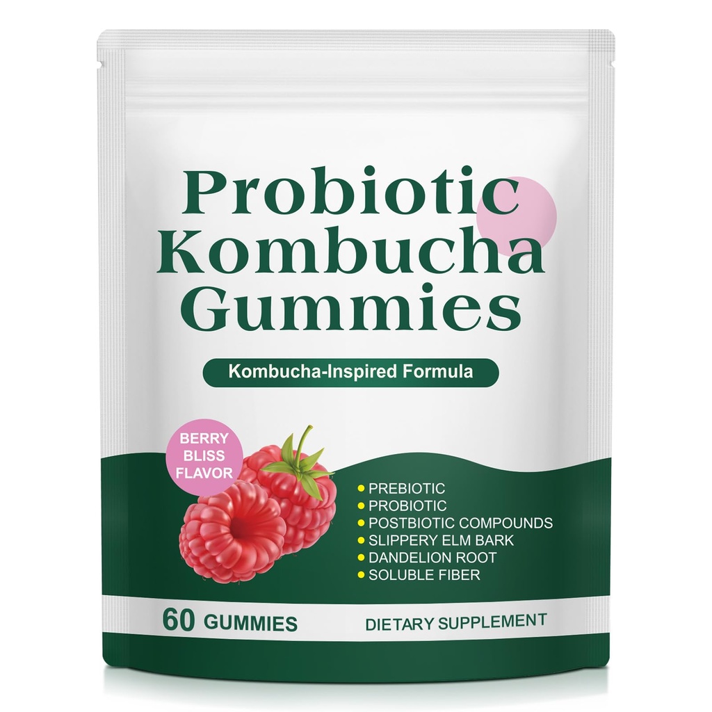 Probiotic Kombucha Gummy for Women Men,Prebiotics,Probiotics,Postbiotics,Fiber Supplement,Dandelion Root, Soluble Fiber,Health Bloating Metabolism Support,for Bloating & Gut Health 60P