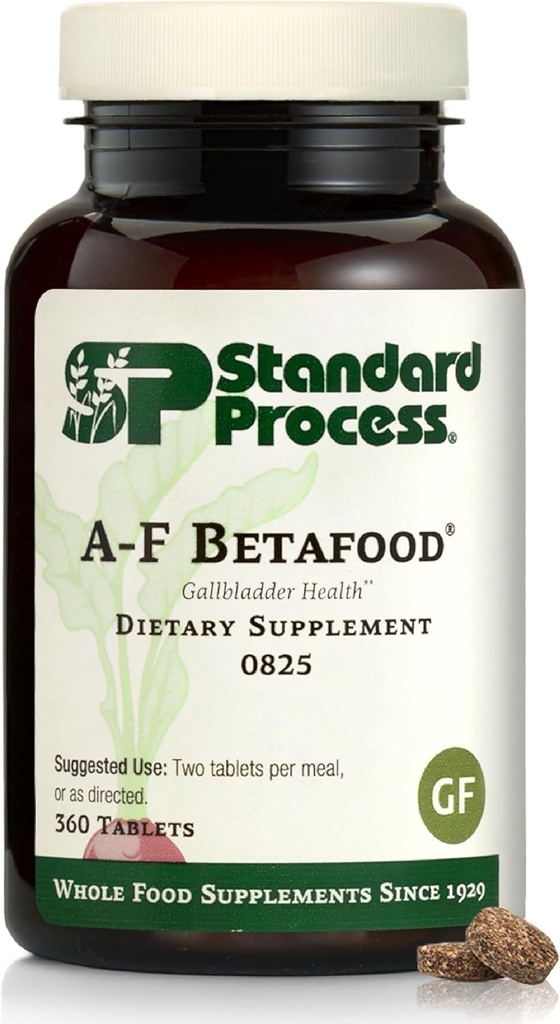 Processus standard Betafood A-F - Soutien du foie sans gluten, du métabolisme du cholestérol et du supplément de soutien de la véhicule bâclée avec vitamine A, iode, vitamine B6-360 Comprimés