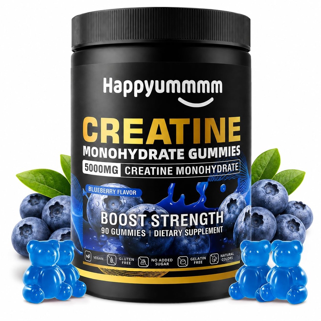 Creatine Monohydrate Gummies, NSF Certified, 5g Dose for Men & Women to Support Muscle, Strength, Recovery, Cognitive Health & Memory, Blueberry Flavor, 90 Gummies