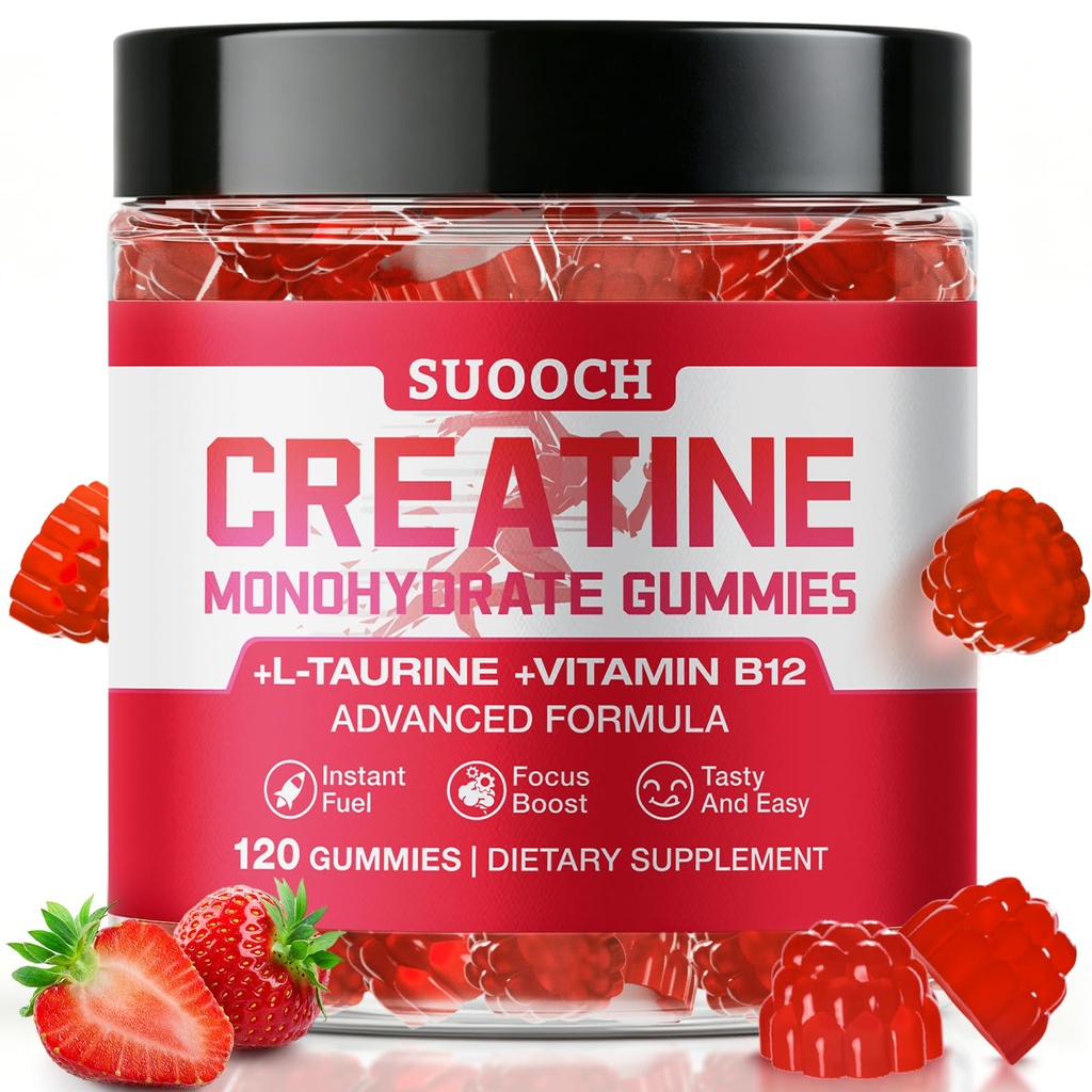 Creatine Gummies for Women, Creatine for Women 5000mg Strawberry Flavor - Vegan Sugar Free Chews with L-Taurine, Energy & Muscle Growth Support, 120 Count