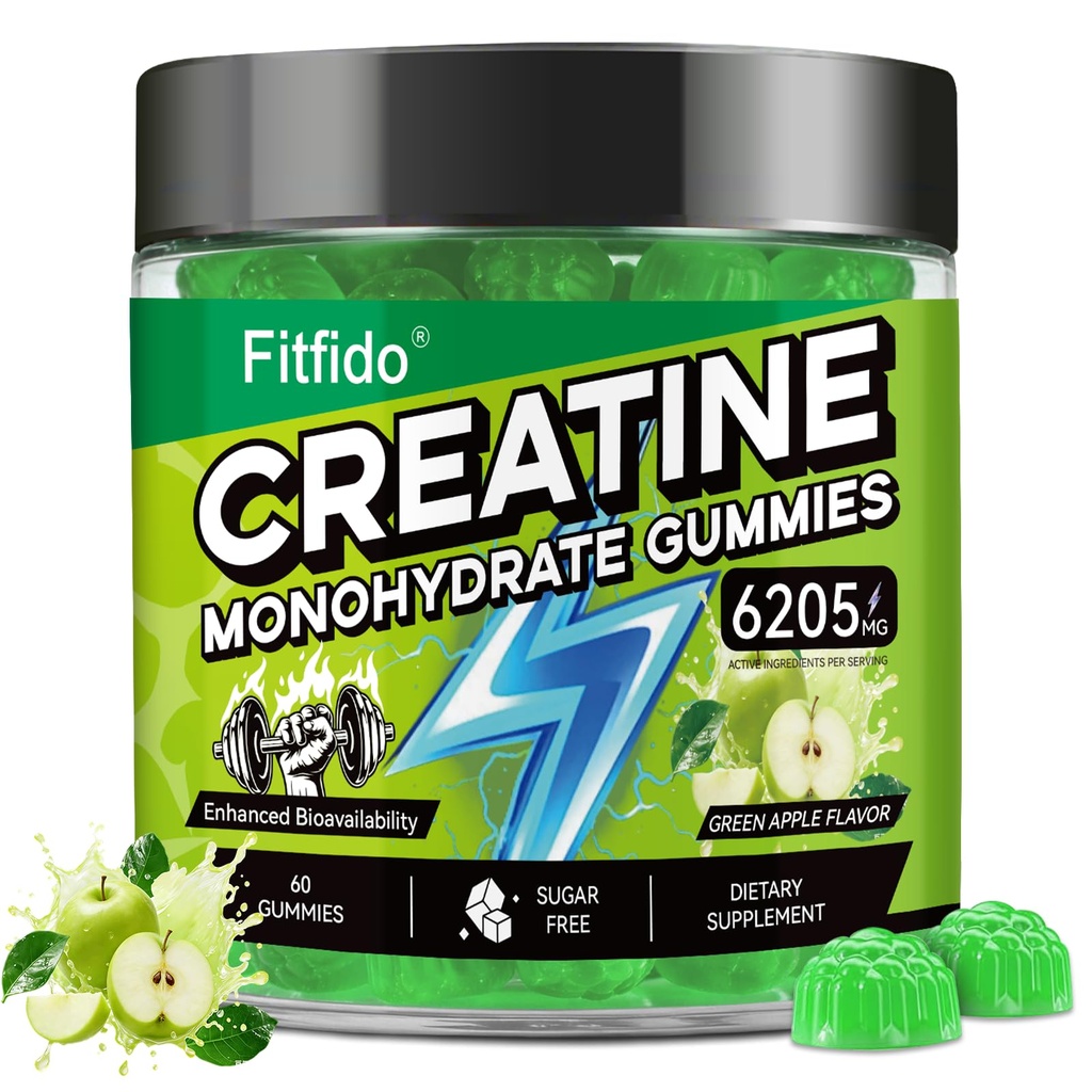Creatine Monohydrate Gummies with L-Carnitine, 60 Count | Creatine Monohydrate, Gym & Training, Muscle Performance Support, L-Carnitine, Taurine, Sugar Free, Vegan