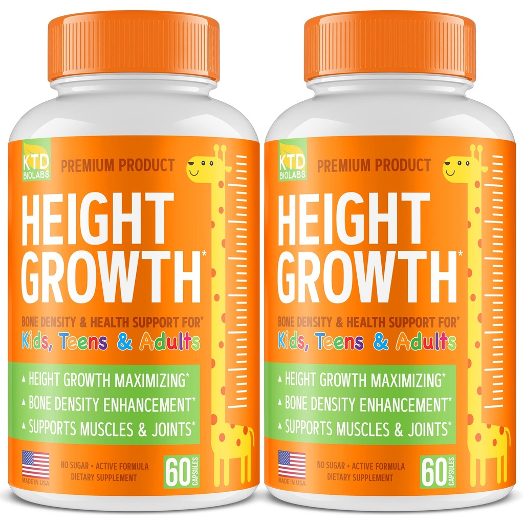 Pack de 2 Maximiseurs de croissance en hauteur - Fabriqué aux États-Unis - Augmentation de la hauteur naturelle Booster et vitamines pour adolescents - Pills to Grow Taller à tout âge - Supplément de croissance osseuse pour adultes et enfants