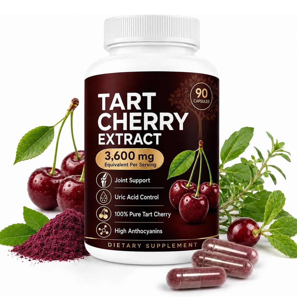 Tart Cherry Extract, 90 Capsules, Supports Joint Comfort, Boost Immunity, Antioxidant, Vegan, Non-GMO, Gluten-Free