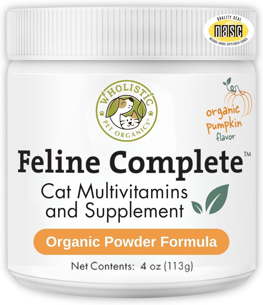 Pumpkine biologique complète Feline pour animaux de compagnie - 4 oz - Poudre multivitamine et probiotique pour chats - Alimentation naturelle pour chats et soutien digestif