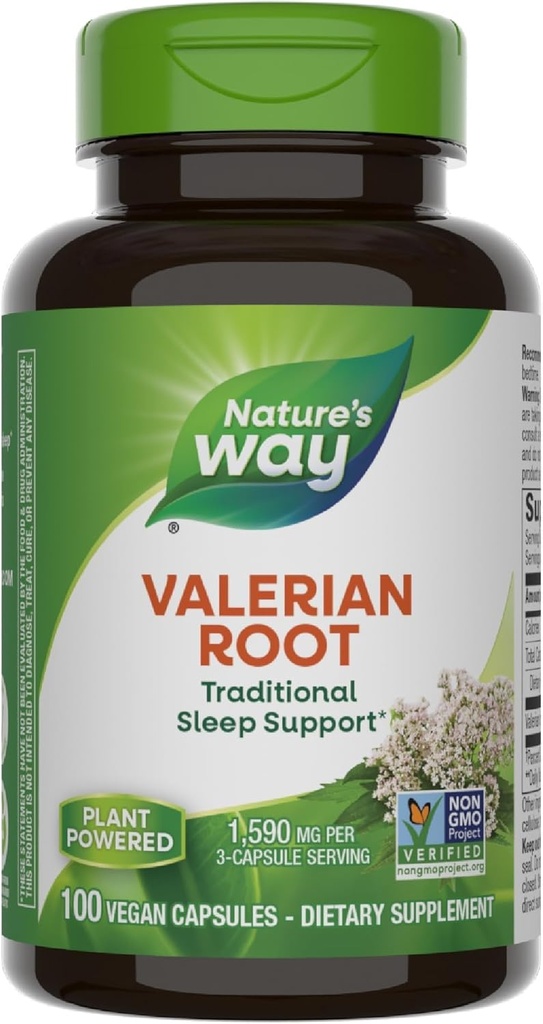 Nature's Way Valerian Root, Traditional Sleep Support*, Non-GMO Project Verified, Gluten Free, Vegan, 100 Capsules (Packaging May Vary)