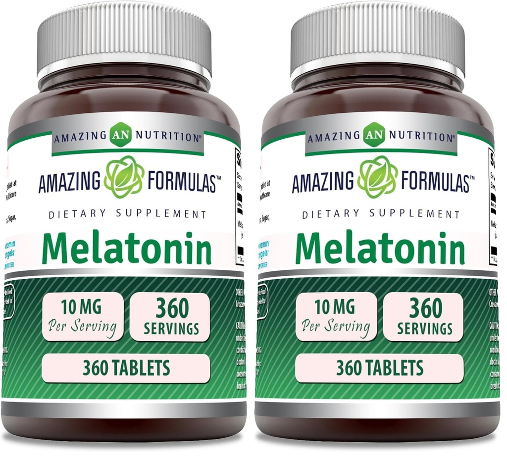 Amazing Formulas Melatonin Supplement | 10 Mg per Serving | 360 Tablets | Non-GMO | Gluten-Free | Made in USA (Pack of 2)