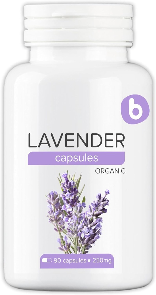 Capsules de lavande bio - Pilules de lavande pour la relaxation et l'équilibre - Soutient l'esprit et le corps calme - Supplément naturel - Non-OGM, sans gluten – 90 Capsules végétaliennes