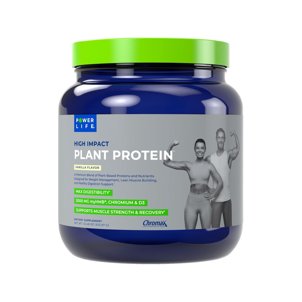 POWERLIFE Poudre de protéines végétales à fort impact avec 3000 MG de HMB, à base végétale, sans sucre ajouté, végétalien, kéto, non-OGM (Vanilla - nouvelle formule)