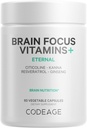 Codeage Cerveau Focus Vitamines+ Supplément Nootropique avec Citicoline comme Cognizin, Panax Ginseng, Resvératrol, Gotu Kola, Vitamine B12 Méthylcobalamine - Livraison Liposomique - Non-OGM - 60 Capsules
