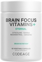 Codeage Cerveau Focus Vitamines+ Supplément Nootropique avec Citicoline comme Cognizin, Panax Ginseng, Resvératrol, Gotu Kola, Vitamine B12 Méthylcobalamine - Livraison Liposomique - Non-OGM - 60 Capsules