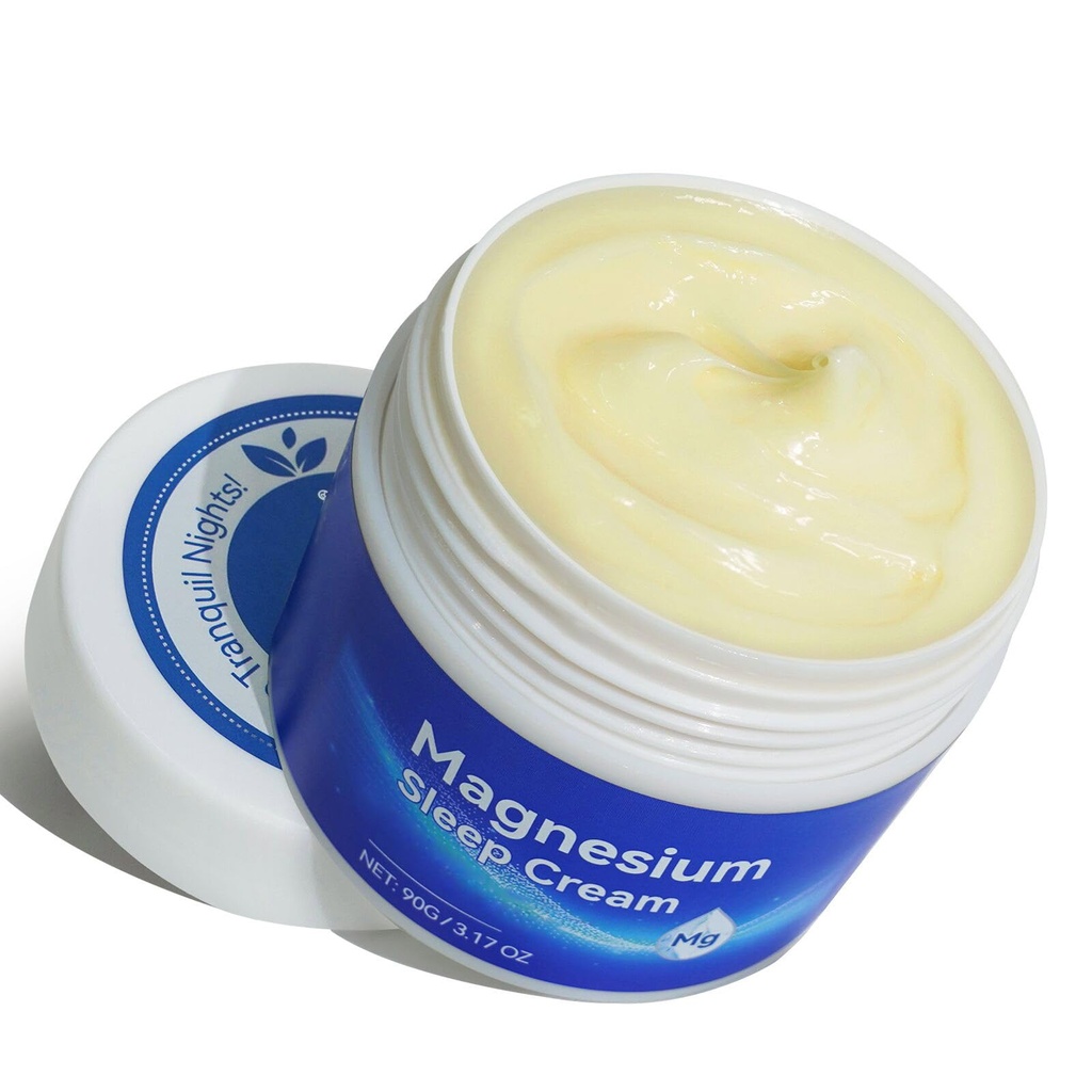 Crème de magnésium pour le sommeil - Huile de magnésium Pure Premium pour pieds avec vitamine E, Lotion de magnésium pour le corps et huile d'amande pour la douleur musculaire, sans danger pour les enfants
