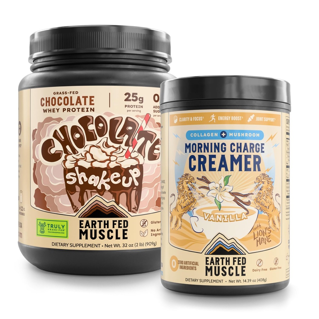 Earth Fed Muscle Grass‑Fed Whey + Lion’s Mane & Collagen Morning Charge Bundle