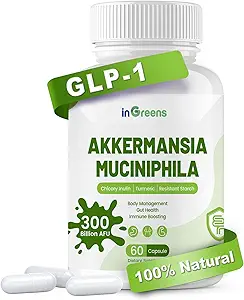 Akkermansia Muciniphila Probiotique pour la prise en charge des intestins - Supplément de stimulation GLP-1 avec l'inuline chicorée, le curcuma, l'amidon résistant, végétalien et sans gluten - 30 jours d'approvisionnement