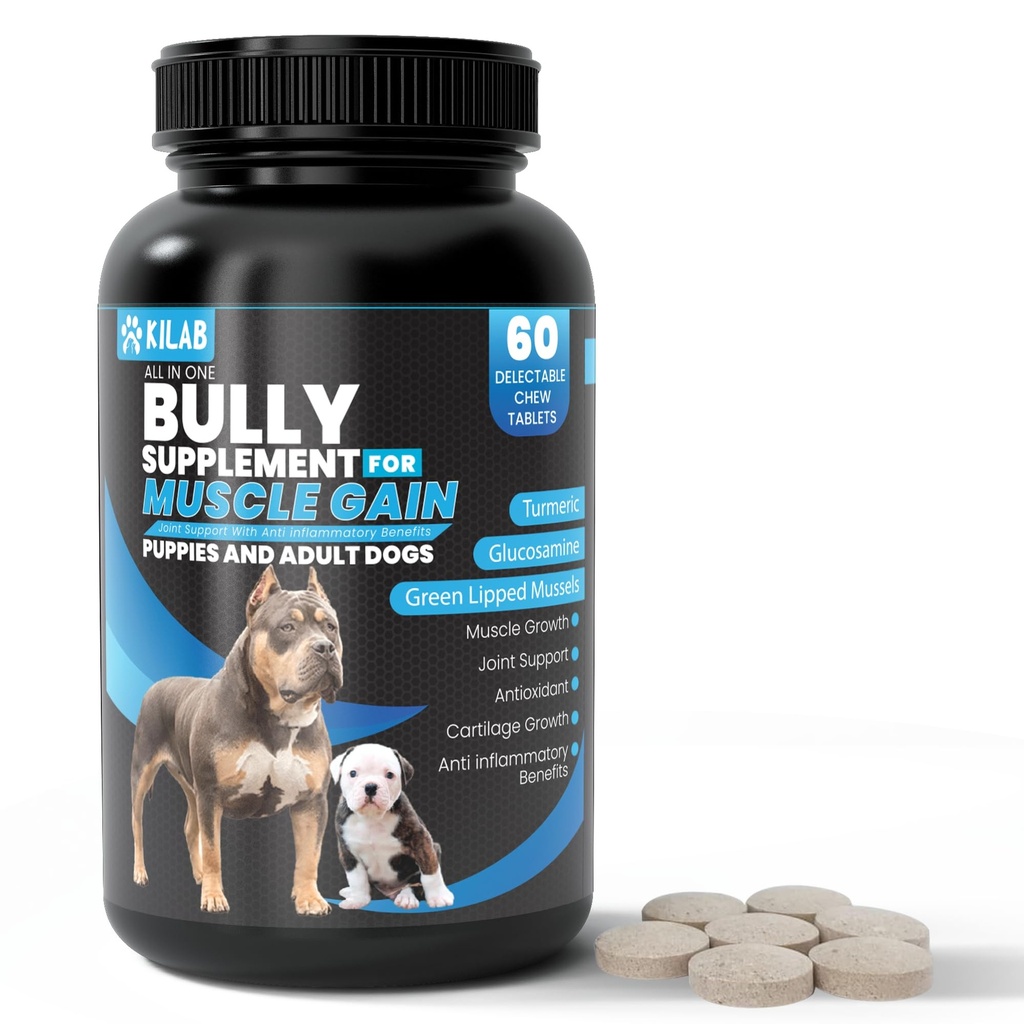Kilab Dog Weight Gainer – Supplément de croissance musculaire pour chiens, chiots et adultes – Formule de croissance Bully avec des moules au curcuma, à la glucosamine et au lip vert