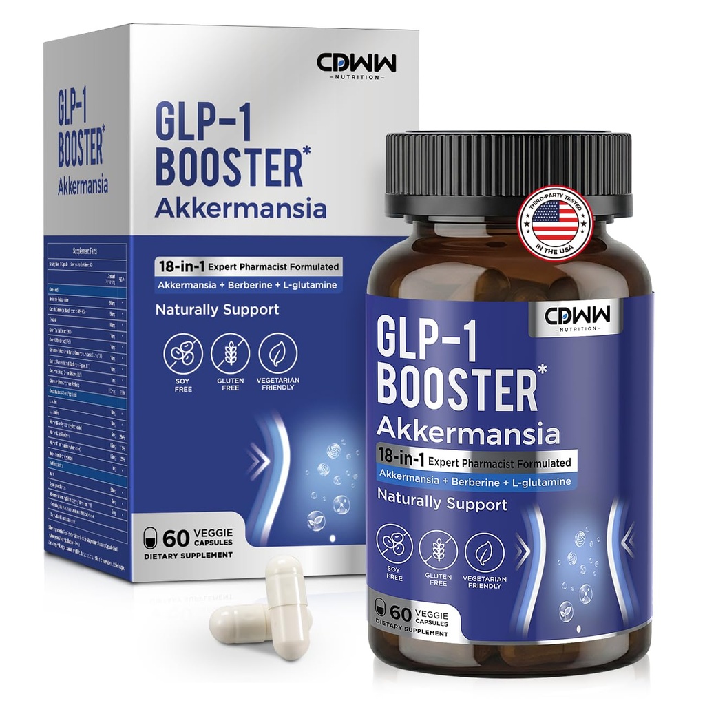 GLP-1 Supplement, GLP1 Booster for Women & Men - Akkermansia Probiotics, Berberine, Green Tea, Green Coffee, L-Glutamine, 18-in-1 GLP 1 Natural Activate Support for Metabolic & Gut, 60 Vegan Capsules