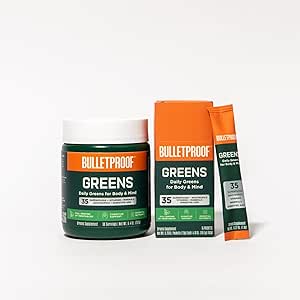 Greens Bulletproof, 8,4 Ounces, Poudre de Greens quotidien pour le bien-être quotidien, 35 Superfoods et 15 Packets Comte Greens