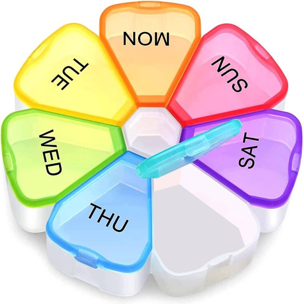 Grand organisateur de médecine hebdomadaire, OAAO Flower XL Boîte à pilules portable de 7 jours pour la vitamine, huile de foie de morue, suppléments,...