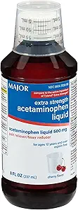 MAJOR Acétaminophène liquide extra-fort adulte 500mg - aide à soulager la douleur et à réduire les fièvres - sans aspirine - saveur de cerise - 8 Fl Oz (1 paquet)