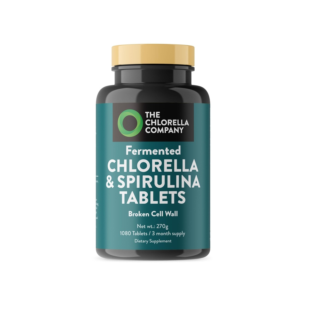 Comprimés fermentés Chlorella & Spiruline, Chlorophylle, Green Superfood, Supplément d'algues, Détox de métaux lourds, Support immunitaire, Mur de cellules brisées, 1350 Comprimés, Non-OGM, Vegan