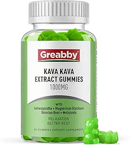 Kava Kava Gummies 1000mg par service, soutien du sommeil, Saveur de citron naturel, 60 Gummies végétaliens, anti-stress et supplément détente