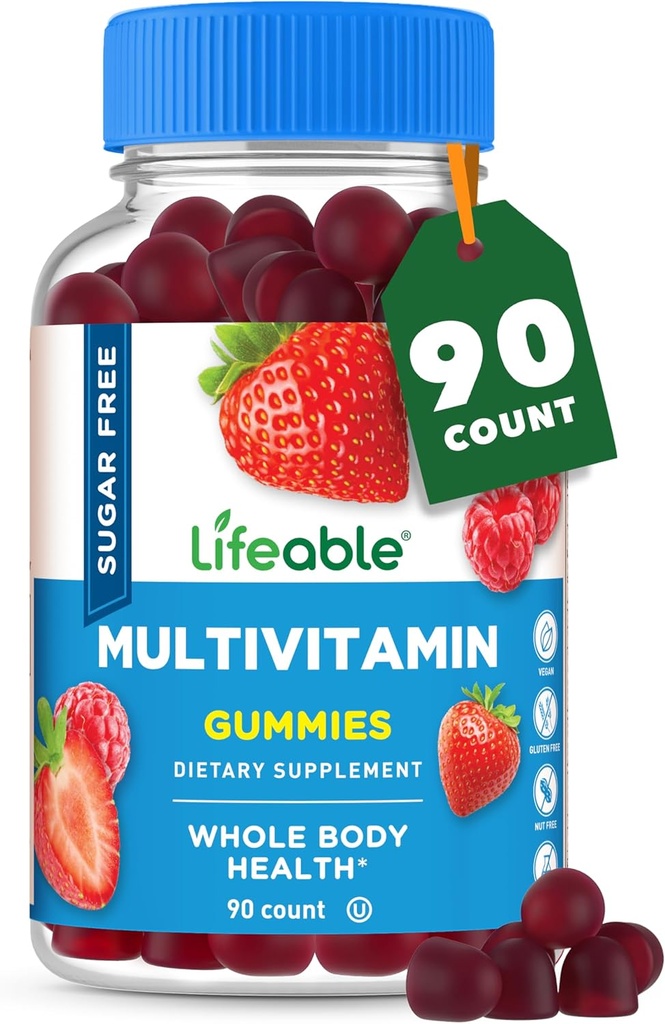 Lifeable Sugar Free Multivitamin Gummies | with Iron Vitamin A, C, D, E, Niacin, B6, Folate, B12, Biotin, Pantothenic Acid, Zinc | Great Tasting Adult Multivitamin Gummy | 90 Gummies