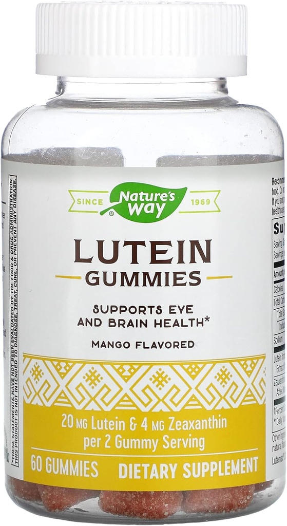 Nature's Way Lutein Gummies with Zeaxanthin, Eye Health and Cerveau Function Supplément*, Mango Flavored, 60 Comte