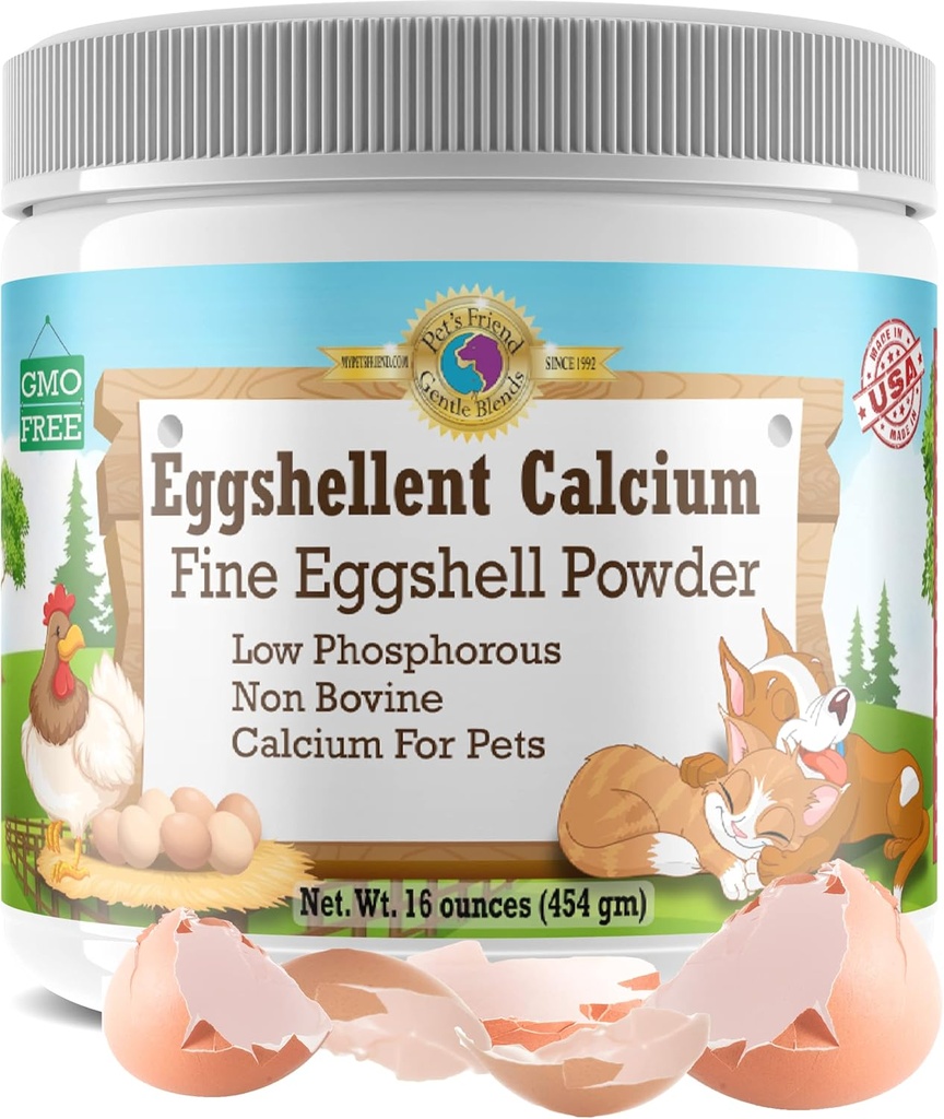 Calcium pour chiens et chats - Poudre de coquille d'oeuf fine - Supplément fort de hanche et d'articulation pour chiens et chats - Supplément diététique - Pas d'additifs - Calcium 16 oz d'un ami d'animal
