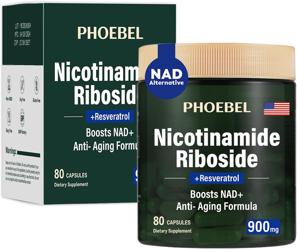 Nouvellement NAD + Supplément - Resvératrol, Liposomal Nicotinamide Riboside, Quercetin- Supplément haute pureté NAD pour l'énergie, Focus - 80 Compte 900mg