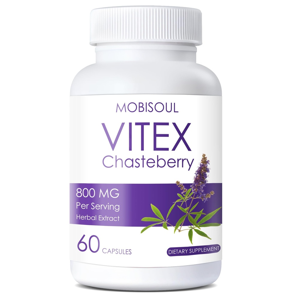 MOBISOUL Organic Vitex Chasteberry Supplement for Women, 800mg Per Serving, Non-GMO, Gluten-Free, 60 Vegan Capsules