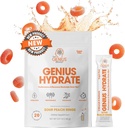 La marque Genius Genius Hydrate - Supplément électrolytique pour l'hydratation quotidienne - Eau de coco - Sans sucre - 8 minéraux et nutriments essentiels - Non-OGM - Anneaux de pêche acides - 20 portions