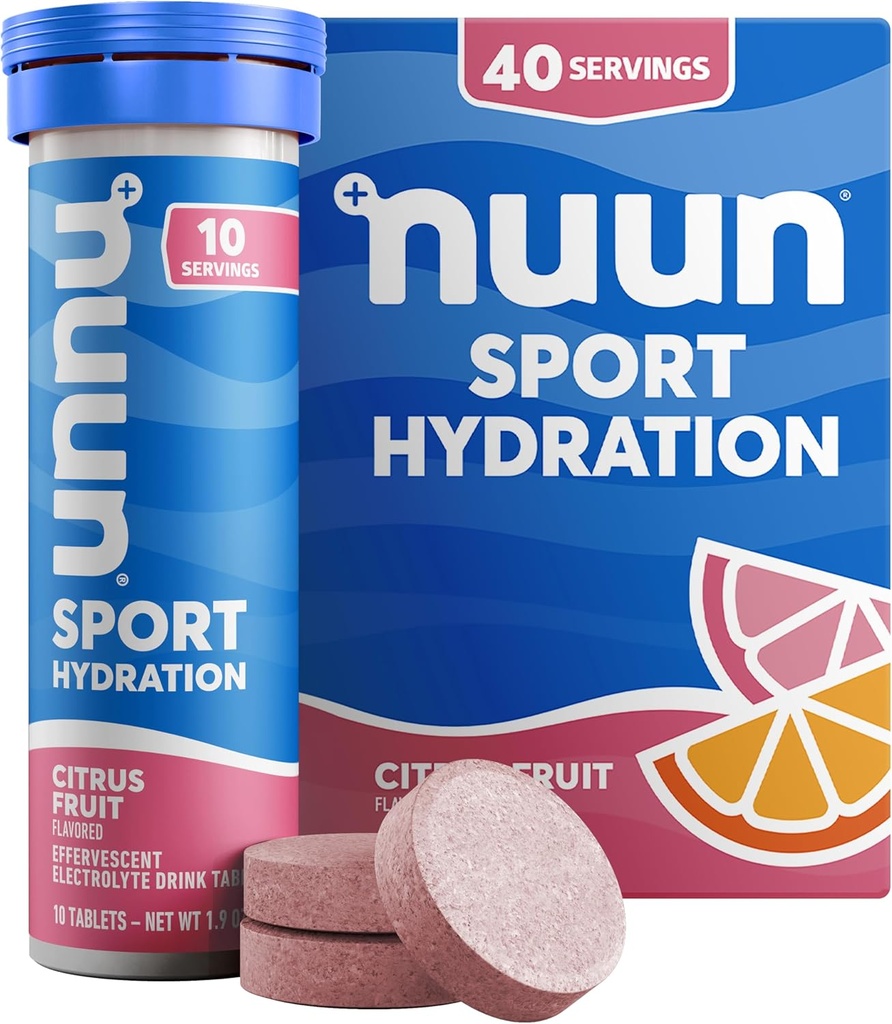 Tablettes électrolytiques Nuun Sport au magnésium, au calcium, au potassium, au chlorure et au sodium, sans gluten et végétalien, aux agrumes, 4 paquets (40 portions Total)