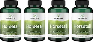 Swanson Horsetail - Supplément à base de plantes pour soutenir la santé des cheveux, de la peau et des ongles - Ingrédients naturels pour la santé des os et le soutien du trac urinaire - (90 capsules, 500mg chacune) (4 pack)