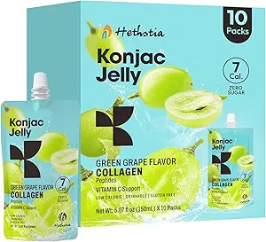 Hethstia Konjac Jelly Strawberry Flavor with Collagen Peptides – 10 Pouches Drinkable Strawberry Jello, 7 Kcal, 0 Sugar, Keto, Gluten-Free, Vitamin C Healthy Snacks & Food Gifts